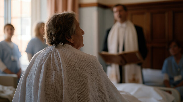 Hospital memory ward during autumn where an Alzheimer's patient of Eastern European Jewish heritage responds visibly to hearing a cantor perform High Holiday melodies, nursing