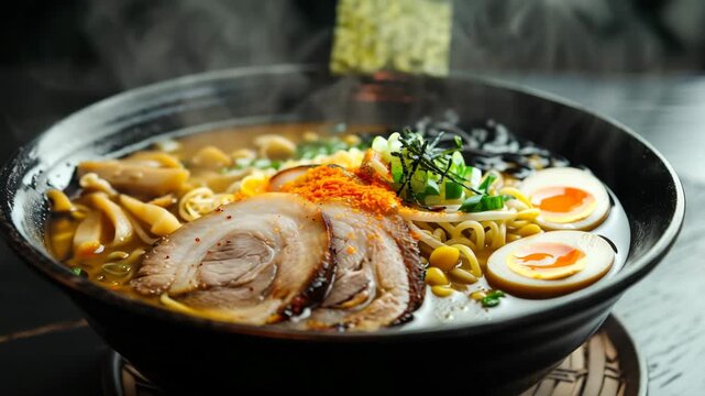 Traditional Japanese Ramen Served with Soft-Boiled Egg and Flavorful Broth
