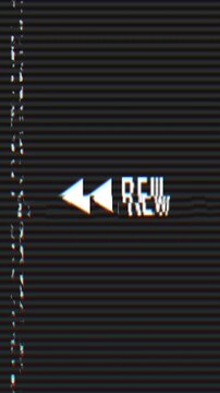 4K Vertical stock | Realistic rewind VHS tape overlay with error tracking RGB CRT scanline and flickering animation.