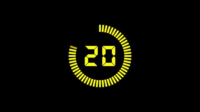 25 second countdown timer animation from 25 seconds to 0 seconds on a transparent background.