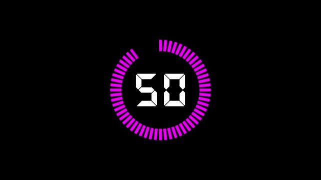 55 second countdown timer animation from 55 seconds to 0 seconds on a transparent background.