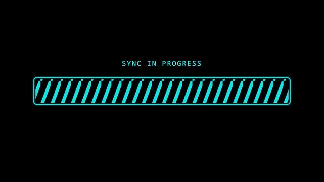 Sync in progress loading bar animation, futuristic digital data transfer hud synchronization