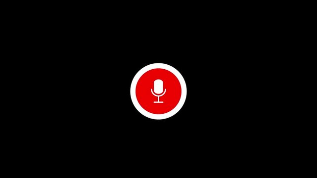 Microphone voice recording search button animation on transparent background.