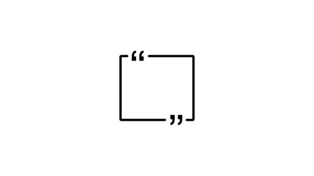 Black outline square quotation mark frame quote speech bubble. Empty square quote frame with quotation marks.