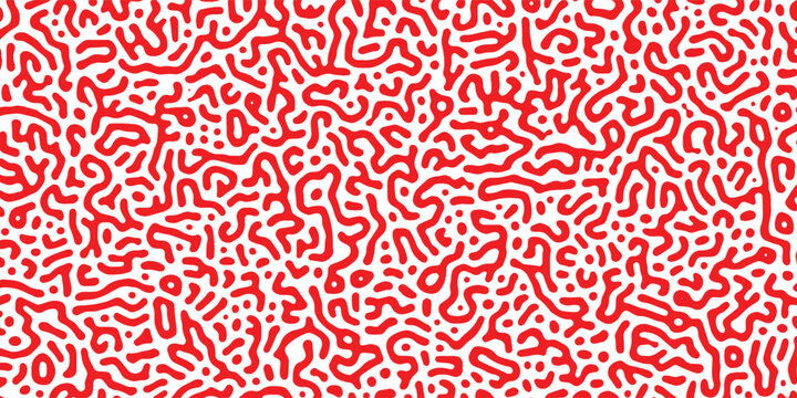 Abstract seamless pattern with red organic turing shapes on a white background.