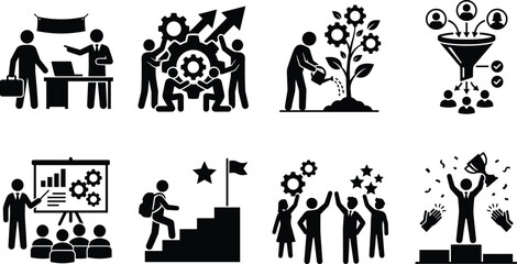Fototapeta premium Business Leadership and Team Growth Icons Collection for Corporate Success Concepts