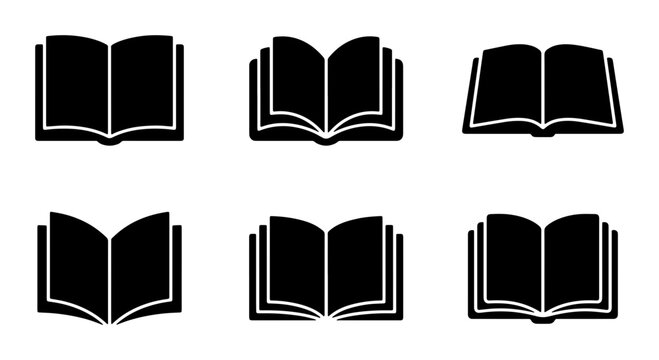 Open Book Icons Set, Vector Illustrations of Literature and Knowledge Symbols, Reading and Education Graphic Elements
