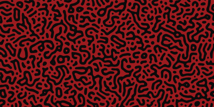 Abstract Reaction-diffusion or Turing pattern natural texture in coral red and black colour scheme. Linear design with biological shapes. Organic lines in memphis. abstract turing organic wallpaper.