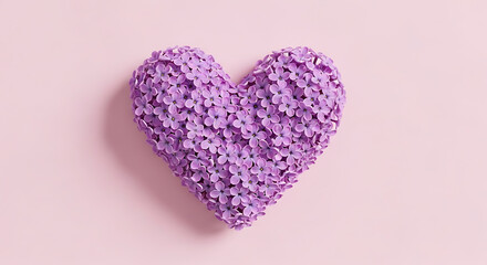 Fototapeta premium Lilac flower heart shape against a pale pink colored surface