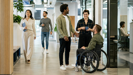 Fototapeta premium Accessible modern office with diverse employees and inclusive design