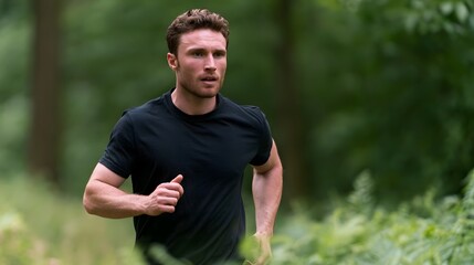 Fototapeta premium A refreshing runner captured in natural light suggesting motion and a sense of mystery in the outdoor environment