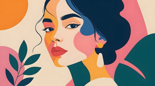 Colorful Abstract Portrait of Woman with Bold Facial Features