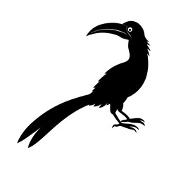 Obraz premium Silhouette of hornbill bird with long curved beak and tail on checkered background