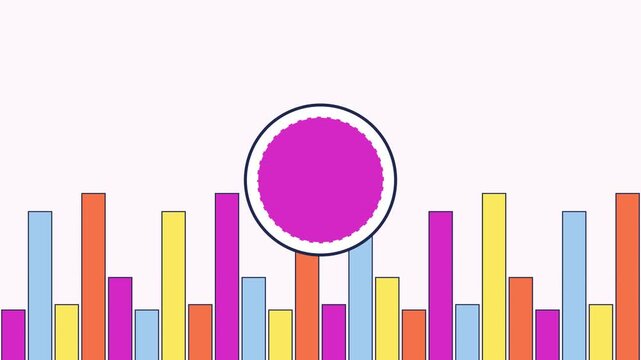 Abstract animated bar chart with pulsing center circle for data visualization and business analytics presentation