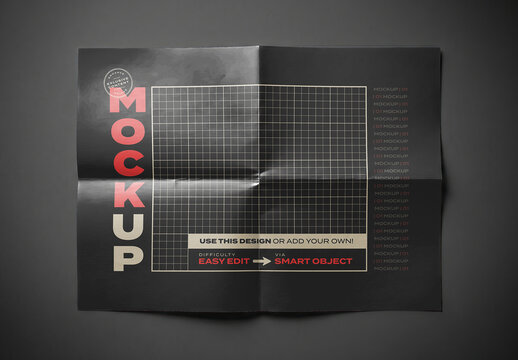 Folded Lines Poster Paper Mockup Horizontal