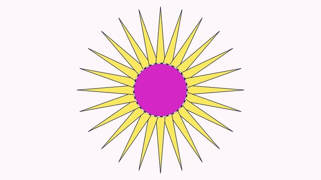 Animated sun symbol with rotating yellow rays and purple center, minimalist motion rotation animation