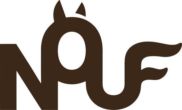 Dark brown horse head logo with tail forming letter NAF on white background for branding