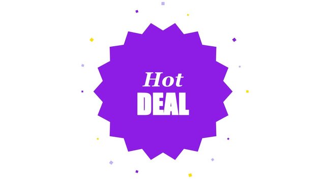 Hot deal promotional badge animation with confetti effect for e-commerce sales and marketing campaigns