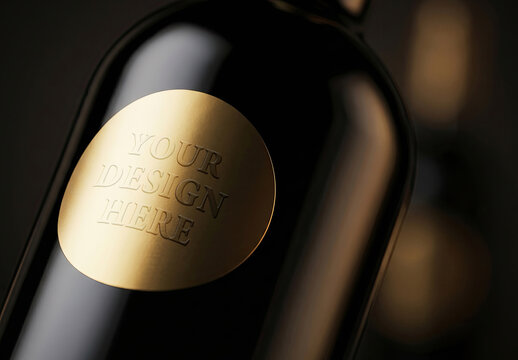 Golden Stamp on Bottle of Wine Mockup