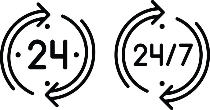 24 hour and 24 7 icons for customer support and service availability