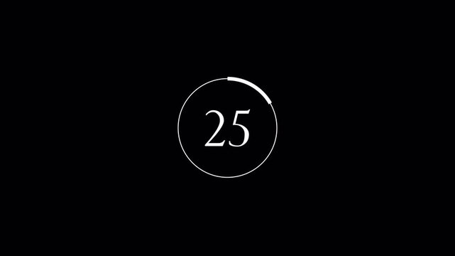 Countdown timer animation from thirty to zero second on transparent background, half minute countdown timer video with an alpha channel, 4k circular half minute stopwatch timer. 