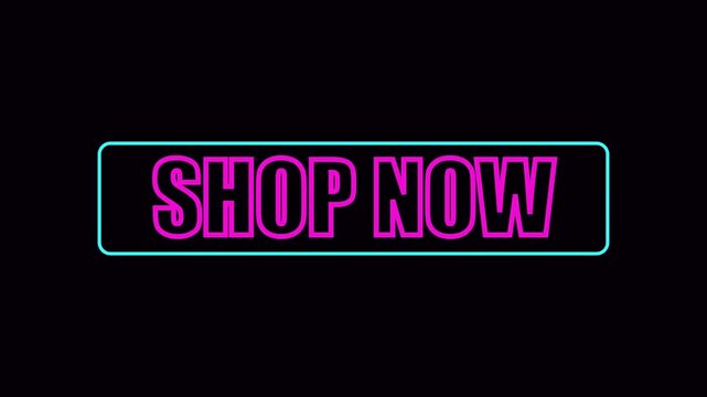 Neon shop now button animation with color-changing glow effect for e-commerce marketing neon sign call to action