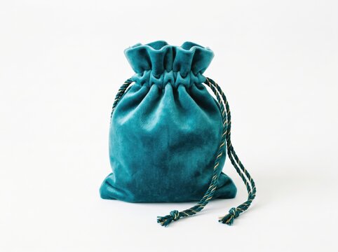 Small green drawstring bag with tassel ends on string
