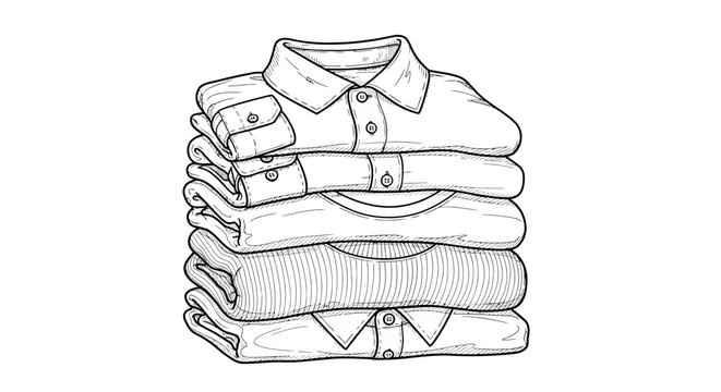 A stack of folded shirts with layered clothing lines on a white background.