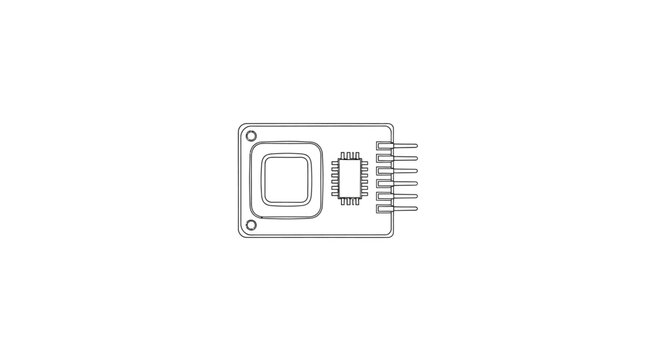 A black and white line art sketch depicts a GPS module on a white background.