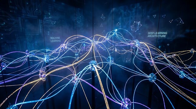 Deep learning architecture and machine learning network visualization ai technology concept