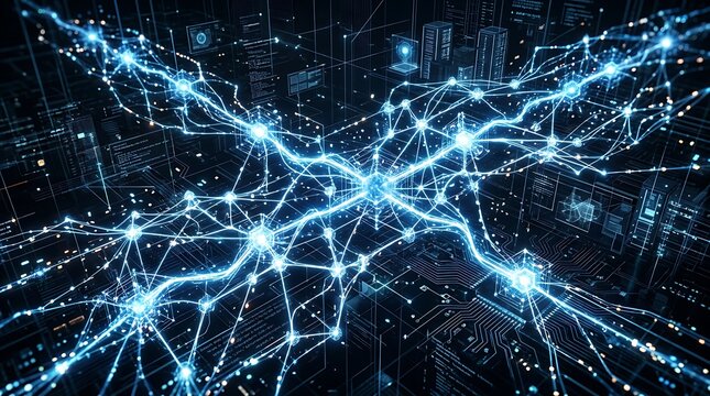 Digital network connectivity futuristic data exchange artificial intelligence and cyber security visualization