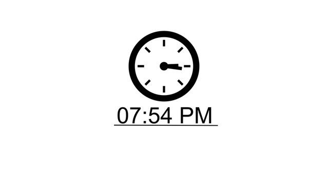 Standard clock icon with digital time display at seven fifty four pm isolated.