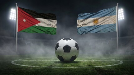 Naklejka premium Soccer match between jordan and argentina national teams in stadium