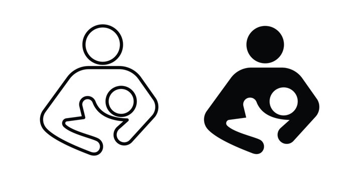 Breastfeeding icon. Set of black vectors
