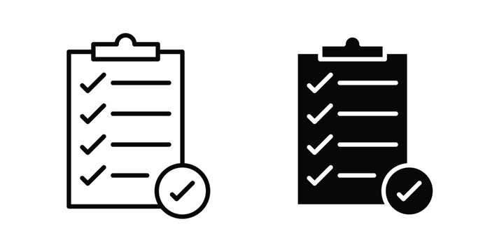 Clipboard check icon. Set of black vectors