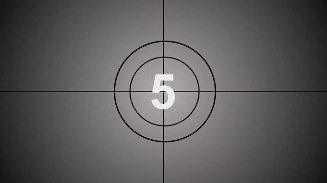 4k countdown old film, Classic old film leader countdown from 10 to 0. Vintage movie projector screen texture with heavy scratches, and glitch . Cinematic retro countdown timer for video intro.