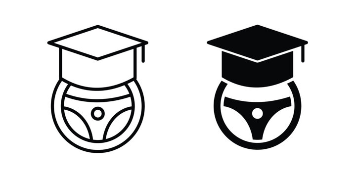 Driving school icon. Set of black vectors
