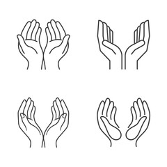 Fototapeta premium Open Hands Icons Set - Vector Line Art
