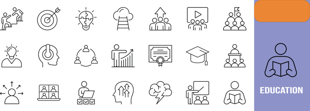 Education learning business growth development. lightbulb icon set, certificate icon set, target icon set