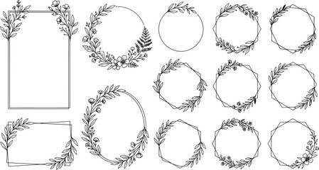 Set of hand drawn floral frames, wreaths and borders for wedding invitations and greeting cards © SH Stock