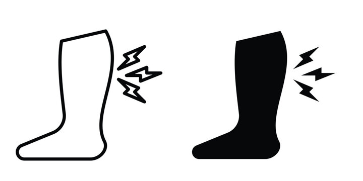 Shin pain icon. Set of black vectors
