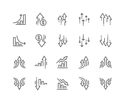 Business Trend Analysis Icons Set with Growth and Decline Arrows
