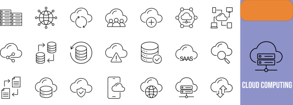 Cloud computing data network icons. cloud icon set, server icon set, database icon set