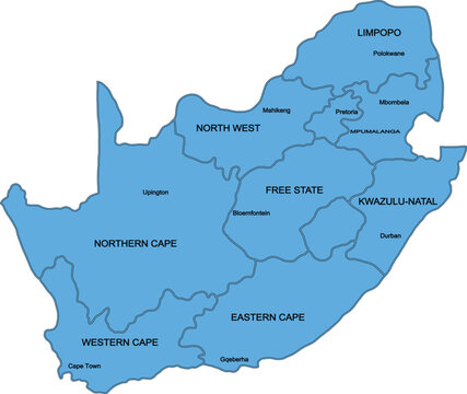 Map of South Africa with provinces and capitals political vector illustration 