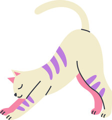 Cute Stretching Cat Illustration - Minimalist Yoga Pet Vector Art © ROJU
