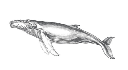Traditional engraved humpback whale with elegant swimming posture © Sadhana