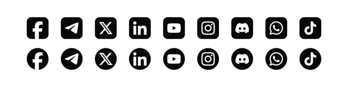 Social media icons set with square and round shapes for digital marketing and interface design vector illustration