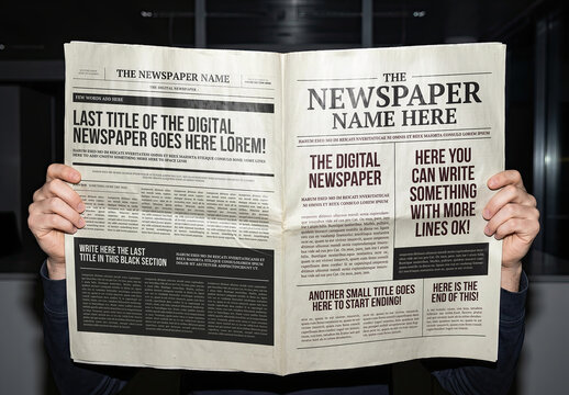 Open Newspaper Cover Mockup with Hands (Editable Content)