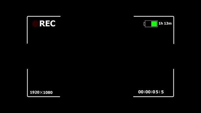 Camera recording screen interface overlay. Camera screen recorder viewfinder with timer, time code and REC blink animation. Camera overlay template for DSLR, camcorder and vertical streaming.