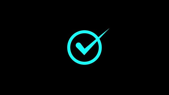 Blue check mark animation approval success confirmation. Blue tick mark verified status correct action. Check sign approval success right symbol animation.